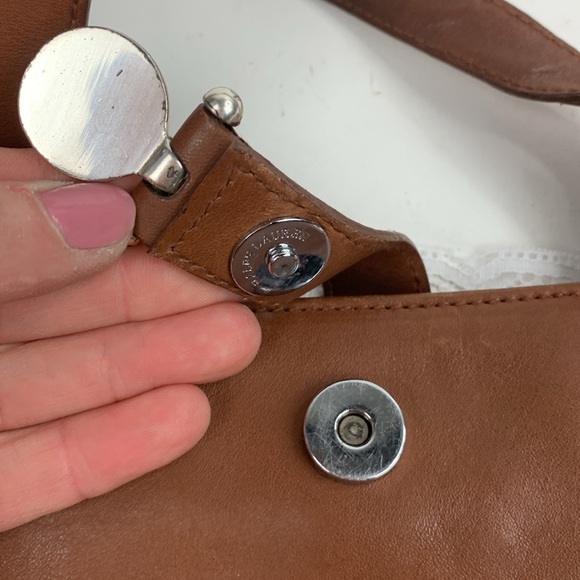 Vintage Ralph Lauren Leather Saddlers Handbag Brown Silver RL Green plaid Lined - Picture 11 of 16